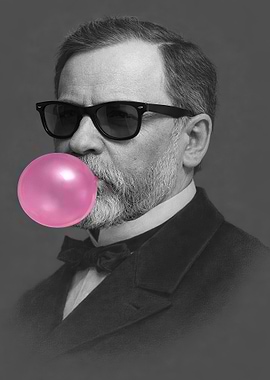 Louis Pasteur Man with Sunglasses Blowing Bubble Gum