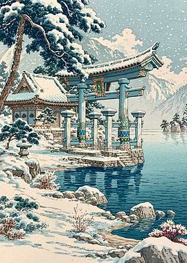 Winter Shrine by the Lake