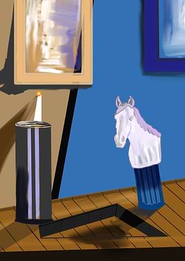 Surreal Still Life with Horse Head and Candle