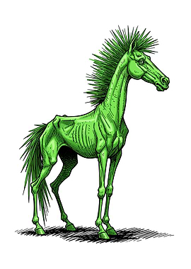 Green Skeletal Horse Illustration