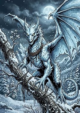 Ice Dragon in a Snowy Forest