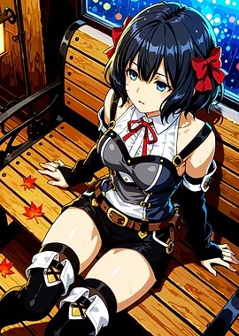 Anime Girl in Steampunk Outfit on Train
