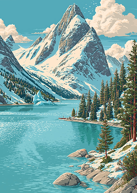 Snowy Mountain Lake Landscape
