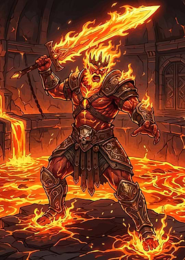 Fiery Warrior with Flaming Sword