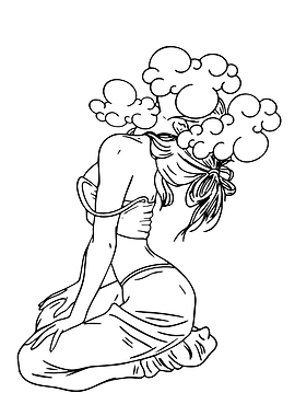 Woman with clouds for a head
