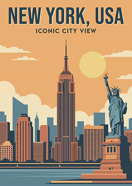 New York City Skyline Vintage Poster
