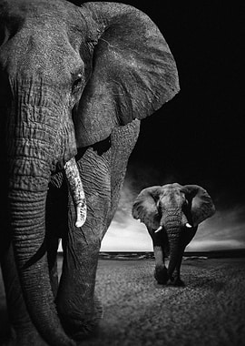 Two Elephants in a Grassy Field