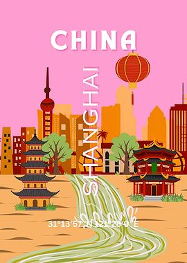 Shanghai Skyline with Pagodas