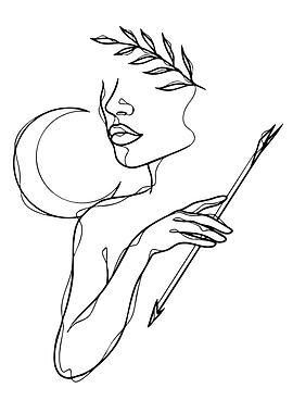 Line Art Woman with Moon and Arrow