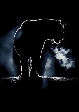 Silhouette of a Panther Breathing Smoke