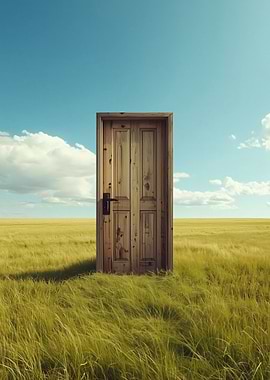 Door in a grassy field