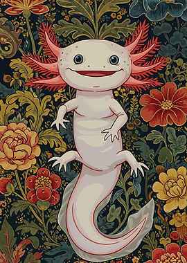 Cute Axolotl in Floral Pattern