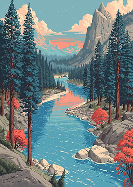 Serene Mountain River Landscape