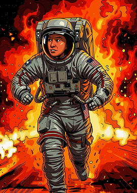 Astronaut running through flames