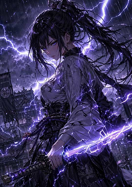 Anime Samurai with Lightning Sword