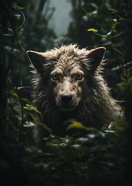 Wolf in a dark forest