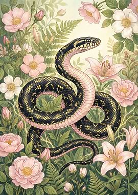 Snake in a Floral Garden