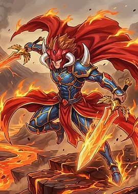 Fiery Warrior with Dual Swords