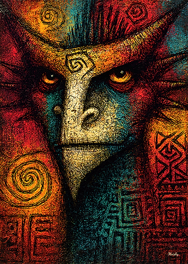 Primal Spirit Mask – Expressionist Color Field Abstract Wall Art