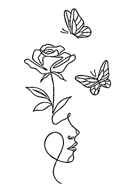 Line Art Rose Face and Butterflies