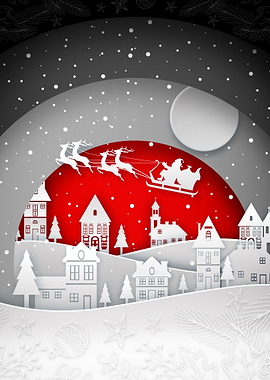 Santa's Sleigh Over Snowy Village