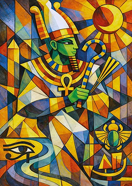 Egyptian God Osiris Cubist Painting