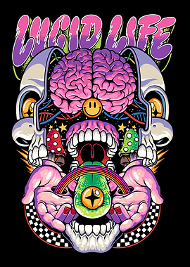 Psychedelic Brain and Skull Art