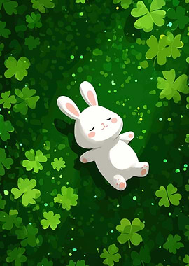 Cute Bunny Sleeping Among Clovers