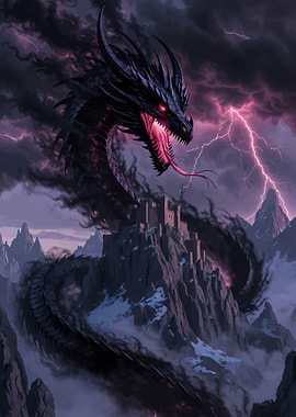 Dark Dragon Over Castle Mountains