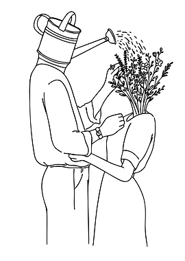 Couple watering flowers