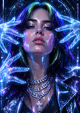 Cyberpunk Woman with Glowing Hands