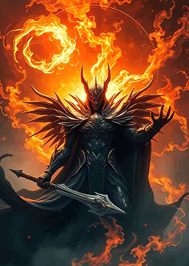 Fiery Demon Warrior with Sword