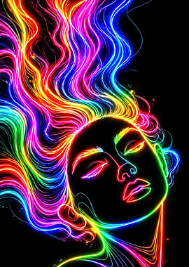 Neon Rainbow Hair Woman Portrait