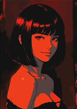 Anime girl with red lighting