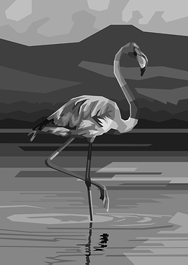Flamingo in a lake, geometric style
