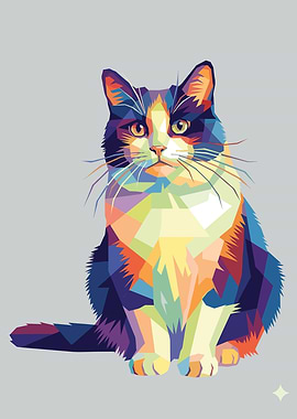 Colorful Geometric Cat Portrait