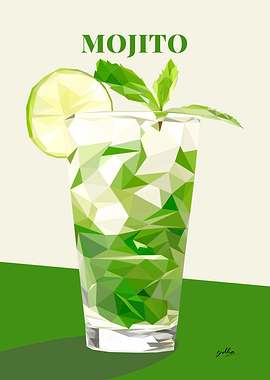 Low Poly Mojito Cocktail Illustrations