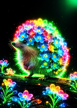 Hedgehog with Rainbow Flowers