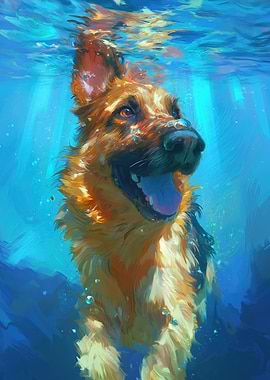 German Shepherd Underwater