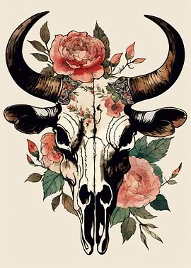 Floral Bull Skull