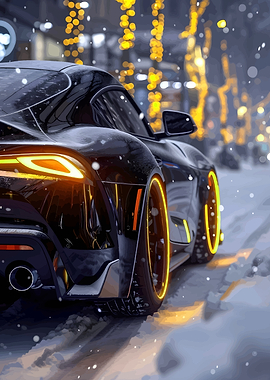 Black sports car in snow