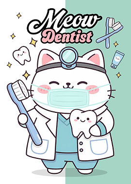 Cute Cat Dentist with Toothbrush
