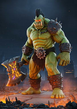 Green Orc Warrior with Axe