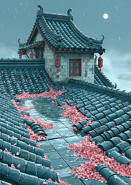 Rainy Night on a Japanese Rooftop