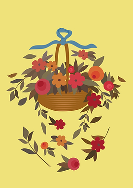Floral Basket with Blue Ribbon