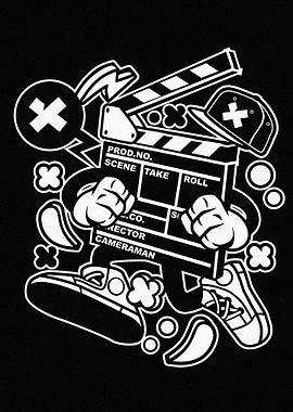 Cartoon Clapperboard Character with Sneakers