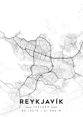 Reykjavik Iceland Map Minimalist