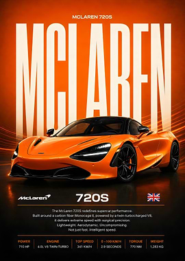 McLaren 720S Supercar Poster