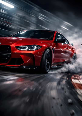 Red BMW M4 Drifting on Track