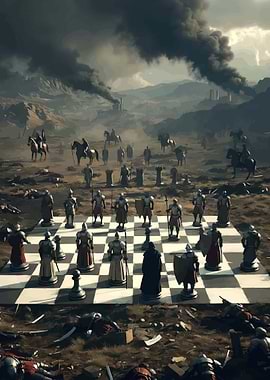 Epic Chess Battle in a War-Torn Landscape